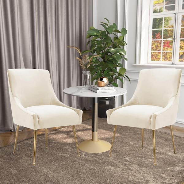 Boyel Living Beige Velvet Dining Chair with Pulling Handle and Adjustable Foot Nails(Set of 2)