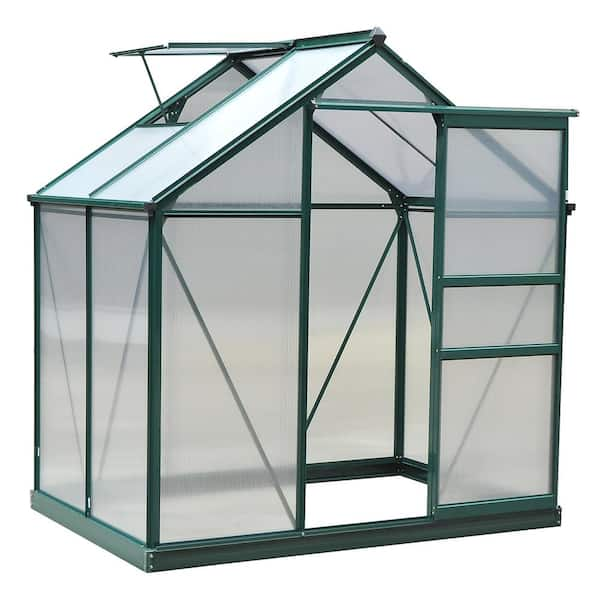 4 ft. x 6 ft. x 7 ft. Aluminum Polycarbonate Portable Walk-In Garden Greenhouse with Rooftop Vent and UV-Resistant Walls