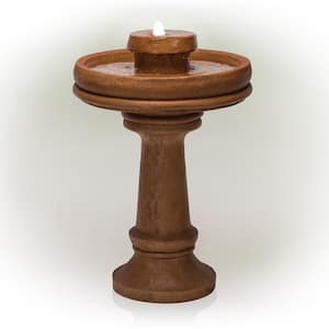 29 in. Tall Outdoor 2-Tier Traditional Birdbath Water Fountain with LED Lights