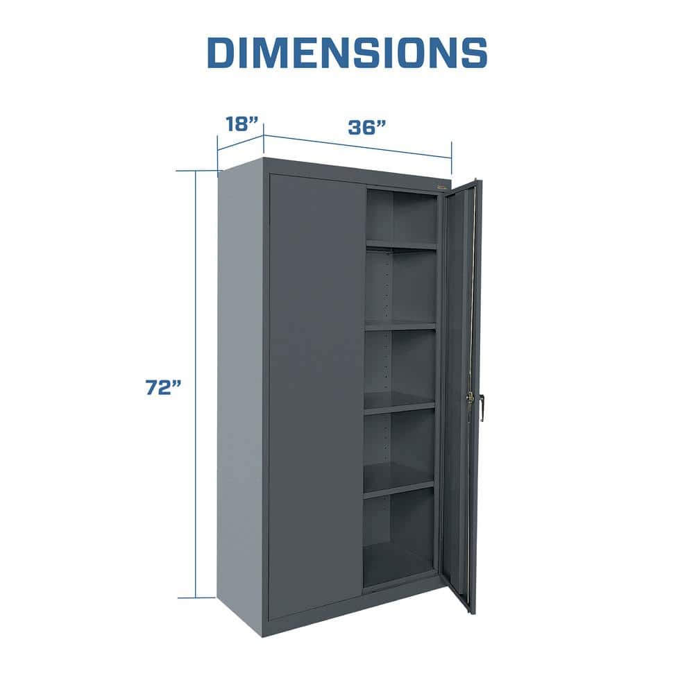 Charcoal Gray Lockable Office Storage Cabinet with Adjustable Shelves