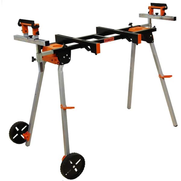 PORTAMATE Mobile Miter Saw Stand with 3 Onboard Outlets and Mounting Attachments