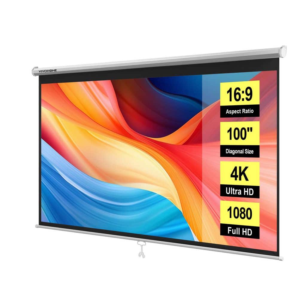 VIVOHOME 100 in. Manual Pull Down Projector Screen X002CMJAQF