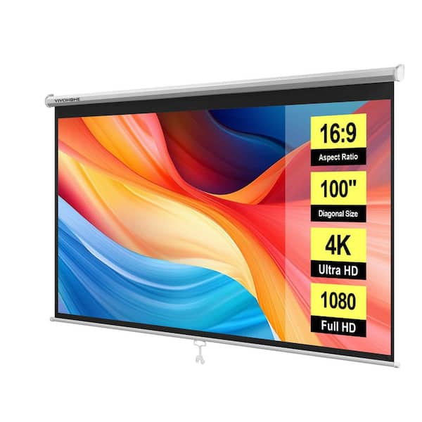 VIVOHOME 80 in. Manual Pull-Down Retractable Projector Screen, 16
