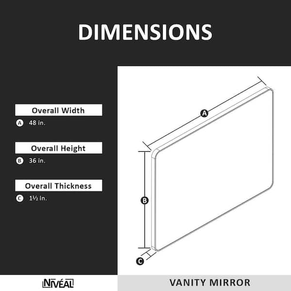 Ruhr 48 in. W x 36 in. H Rectangular Framed Wall Bathroom Vanity Mirror in Black