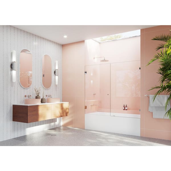 Glass Warehouse Illume 65 in. W x 58.25 in. H Wall Hinged Frameless Tub Door in Polished Nickel with Clear Glass