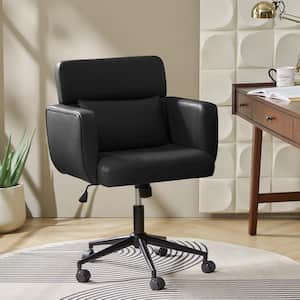 Roxanne Black 25.5 in. Mid-Century Modern Faux Leather Swivel and Tilt Office Chair with Adjustable Backrest Height