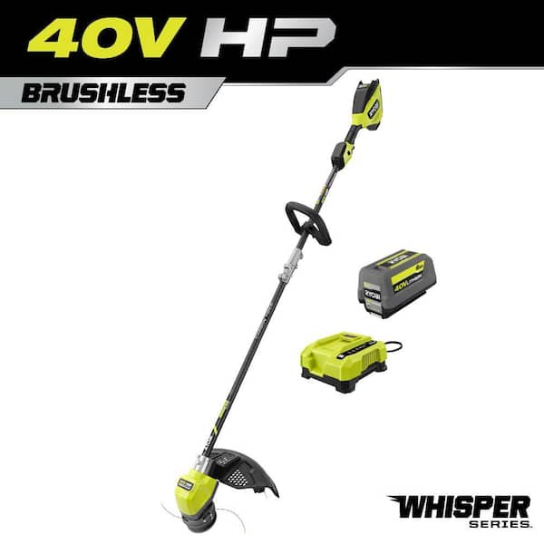 RYOBI 40V HP Brushless Whisper Series 17 in. Cordless Battery Carbon Fiber Shaft String Trimmer w 6.0 Ah Battery Charger RY402110 The Home Depot