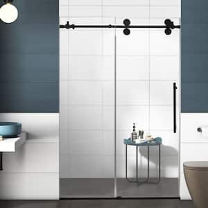 48 in. W x 76 in. H Sliding Frameless Shower Door in Matte Black Finish Hardware with Clear Glass and Buffer Strip
