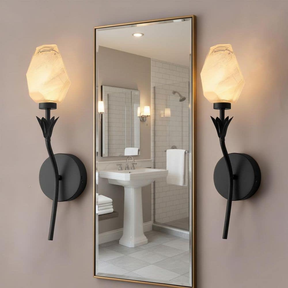 6 in. 1-Light Black Wireless Dimmable Wall Sconce with Flower Art Glass Shade for Bedroom Living Room, 2-Pack price history on PriceWatchPro