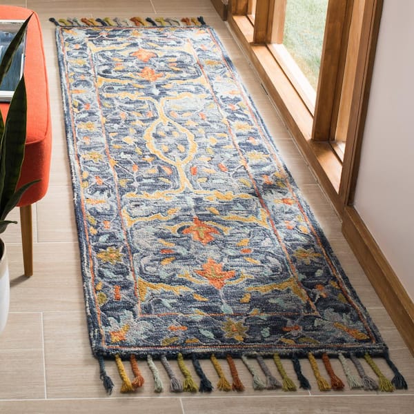 Aspen Blue/Rust 2 ft. x 9 ft. Border Floral Runner Rug