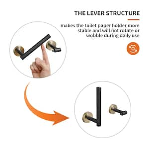 Double Post Pivoting Wall Mounted Bathroom Towel Bar Toilet Paper Holder in Black Gold