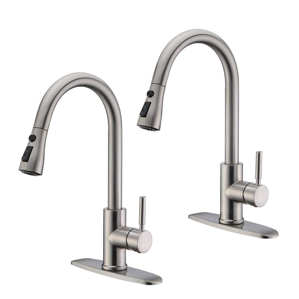 Silver Single Handle Pull Down 12 in. Sprayer Kitchen Faucet with Advanced Spray in Stailess 360° Spout Swivel price history on PriceWatchPro