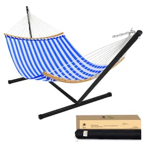 Outdoor Double Quick Dry Hammock Folding Portable Hammock with Stand in Blue and White Stripes