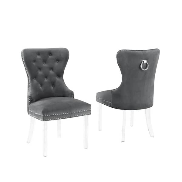 Best Quality Furniture Sal Dark Gray Velvet Dining Chairs (Set of 2)