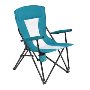 Blue Metal Folding Lawn Chair, Camping Arm Chair, Folding Camping Chair for Picnic, with Cup Holder and Carry Bag