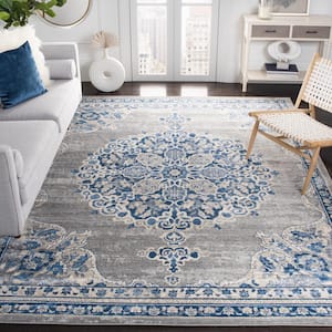 Brentwood Light Gray/Blue 12 ft. x 18 ft. Distressed Medallion Floral Area Rug