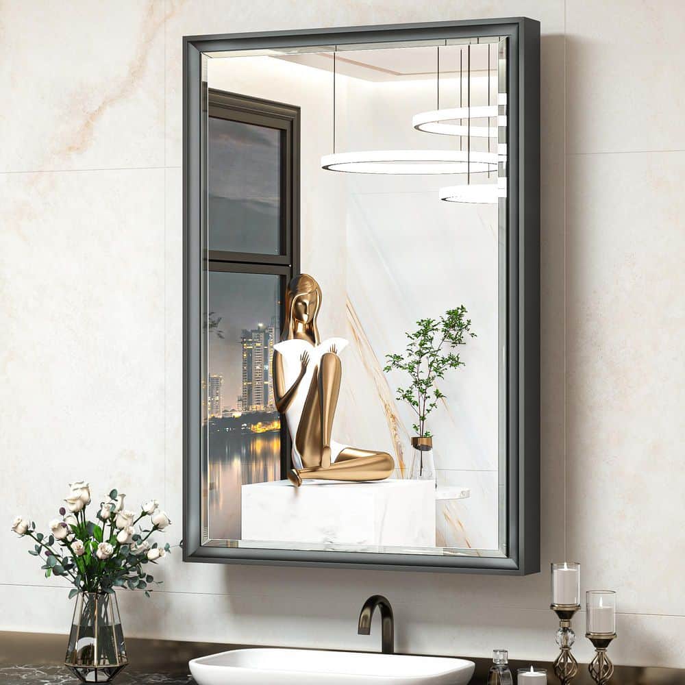 24 in. W x 36 in. H Rectangular Black Metal Framed Beveled Surface Mount/Recessed Medicine Cabinet with Mirror price history on PriceWatchPro