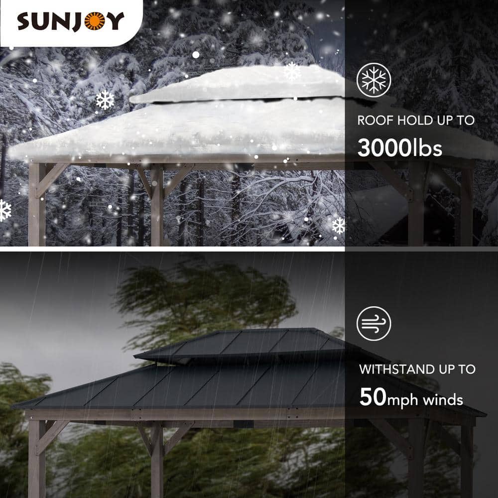 Sunjoy 12x16 ft Cedar Wood Gazebo with Black Steel Roof