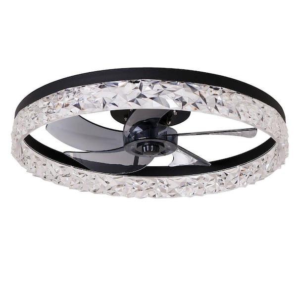 20 in. Black Crystal Enclosed Flush Mount Ceiling Fan with Dimmable LED Lights and Remote Control