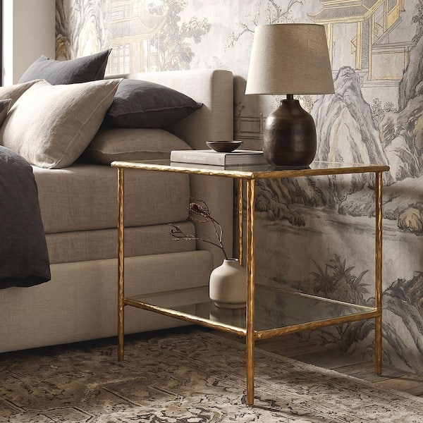 Furniture of America Zayen 24 in. Modern Gold Hammered Stainless