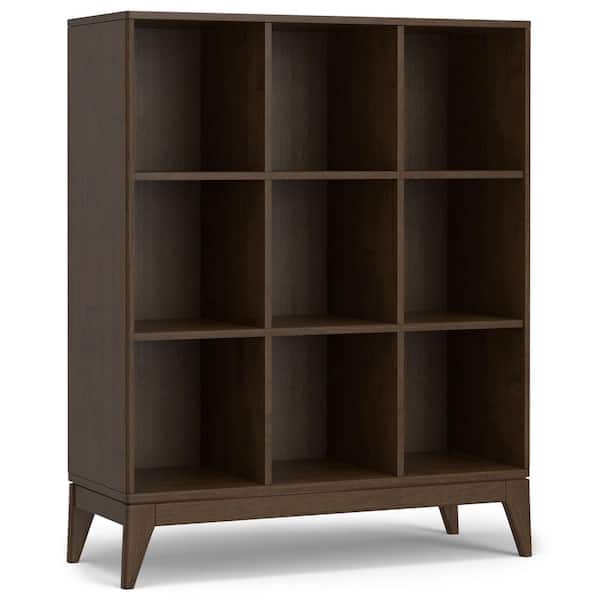 Harper 52 in. H Walnut Brown SOLID HARDWOOD 9-Shelf 9 Cube Storage Bookcase
