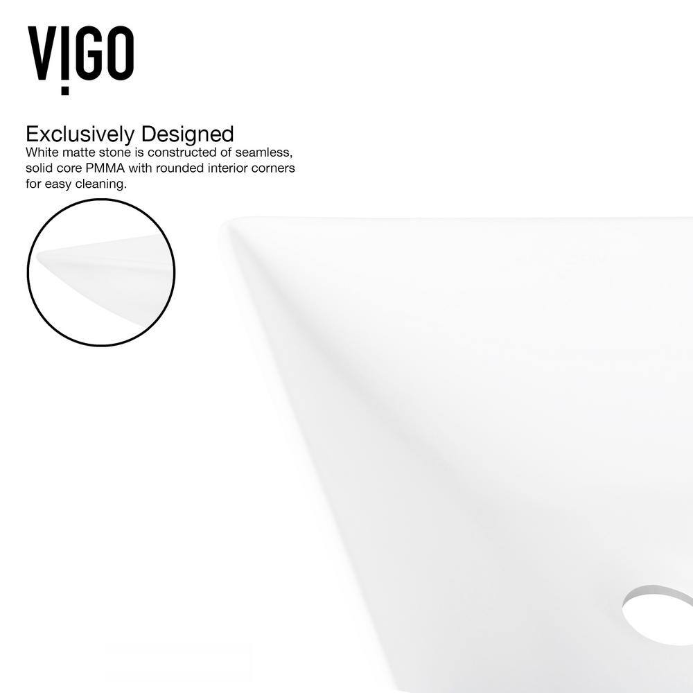 Modern Square Above-Counter Stone Bathroom Sink in White with Faucet
