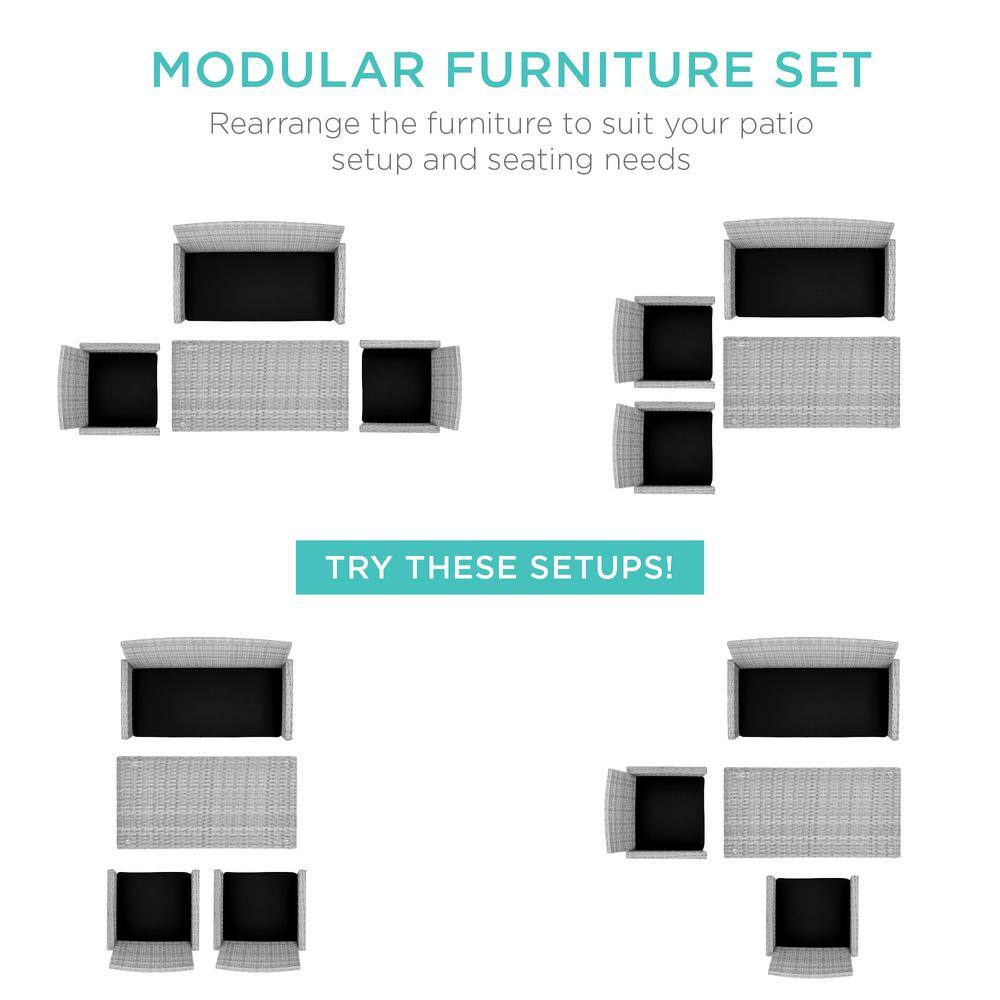 Gray and Black Wicker 4-Piece Patio Conversation Set with Cushions