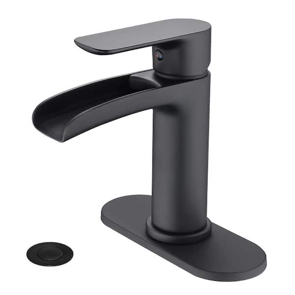 Miscool Casey 6.5 in. Height Single Handle Single Hole Waterfall Bathroom Faucet in Matte Black