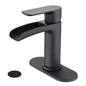 Single-Handle Single Hole Bathroom Faucet with Deck Plate in Matte Black