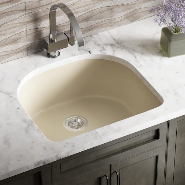 MR Direct Beige Quartz Granite 25 in. Single Bowl Undermount Kitchen Sink