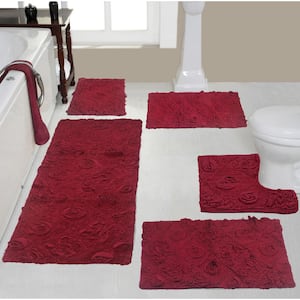 Modesto Bath Rug 100% Cotton Bath Rugs Set, 5-Pcs Set with Contour, Red