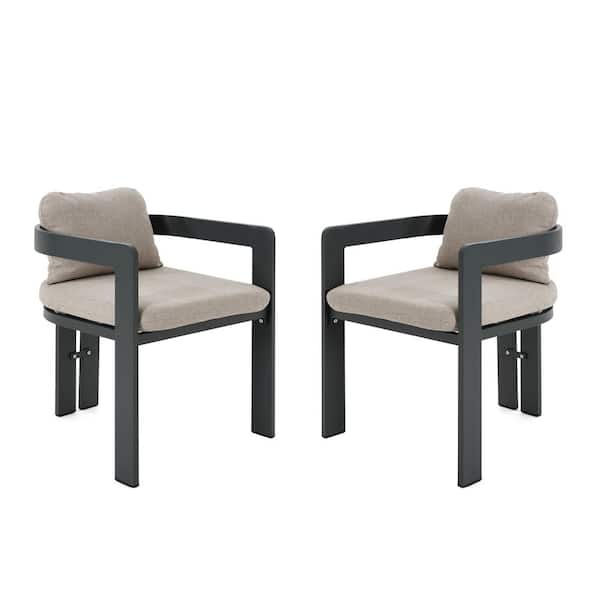 Harper & Bright Designs Black Finish Aluminum Outdoor Dining Chair