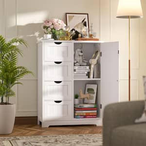 White 31.6 in. H Accent Cabinet Office Storage Cabinet with Adjustable Shelf and 4-Drawer