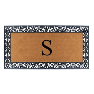 Floral Border Paisley Black 30 in. H x 60 in. H Rubber and Coir Monogrammed S Door Mat