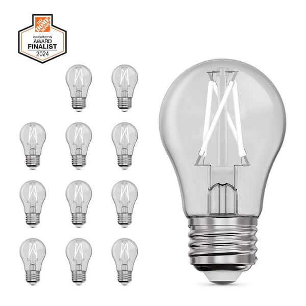 60-Watt Equivalent A15 Dimmable White Filament CEC Clear Glass E26 LED Ceiling Fan Light Bulb True White 3500K (12-Pack)