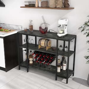 Grey Cabinet Bar Table Rack Table for Drinks Glasses with Power Outlets