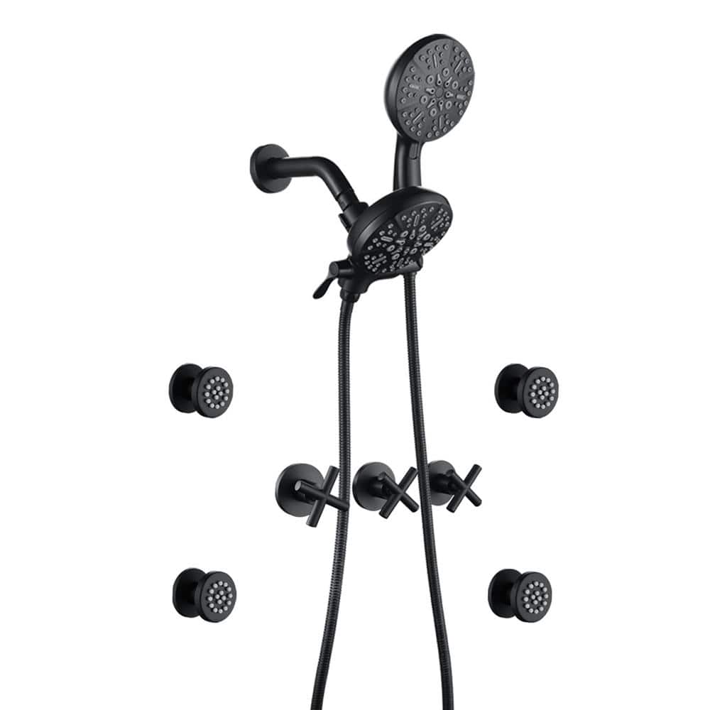 Triple Handle 7-Spray Wall Mounted Shower Faucet 1.8 GPM with Ceramic Disc Valves Dual Head with 4 Body Jets in. Black price history on PriceWatchPro