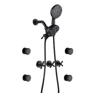 Triple Handle 7-Spray Wall Mounted Shower Faucet 1.8 GPM with Ceramic Disc Valves Dual Head with 4 Body Jets in. Black