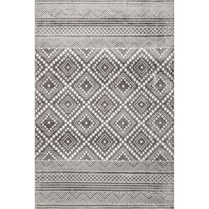 Phyllis Machine Washable Diamond Trellis Gray Doormat 3 ft. 3 in. x 5 ft. Accent Rug