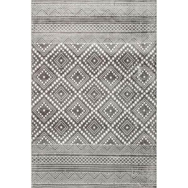 Phyllis Machine Washable Diamond Trellis Gray 4 ft. x 6 ft. Transitional Area Rug