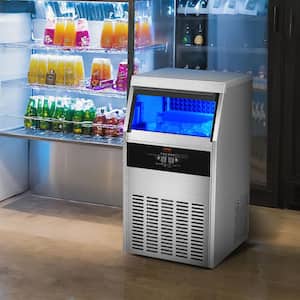 Commercial Ice Maker 18.3 in.W 130 lbs./24H Full Size Cubes Freestanding Ice Maker with 33 lbs. Storage in Silver