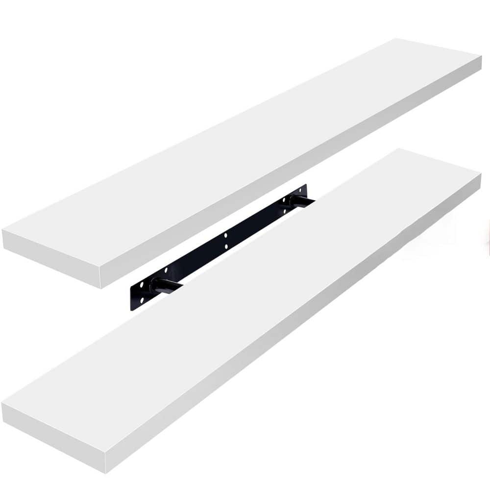 35 in. W x 9 in. D White Floating Decorative Wall Shelf (Set of 2)