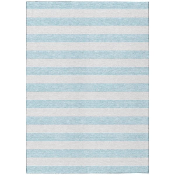 Sky Blue 3 ft. x 5 ft. Woven Striped Polyester Rectangle Indoor/Outdoor Area Rug