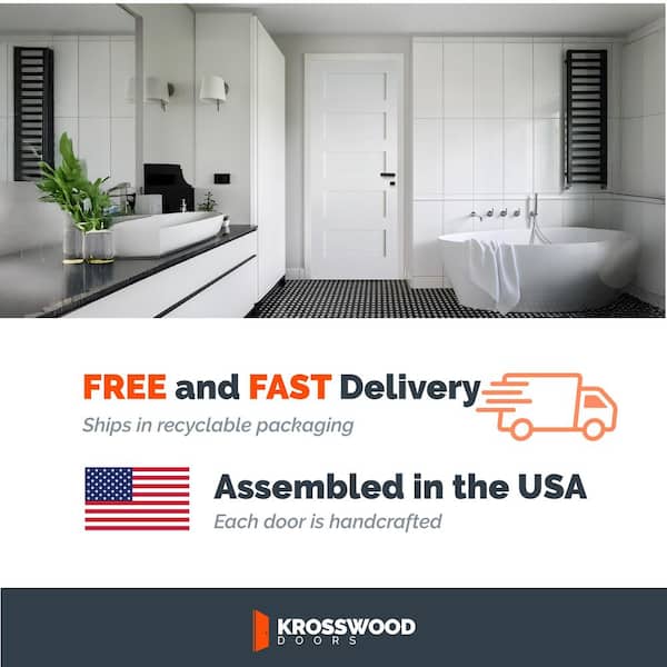 Krosswood Doors 24 in. x 80 in. Shaker 5-Panel Primed Right-Hand