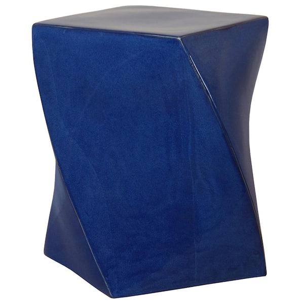 Emissary Twist 18 in. H Blue Square Ceramic Garden Stool