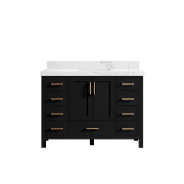 Willow Collections Malibu 48 in. W x 22 in. D x 36 in. H Single Sink Bath Vanity in Black with 2" Calacatta Nuvo Qt. Top