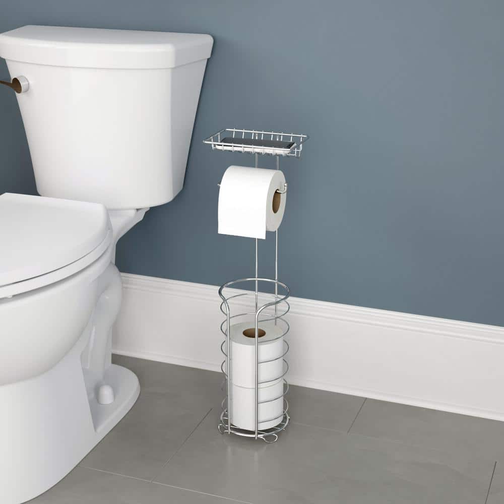 Polished Chrome Freestanding Toilet Paper Holder with Shelf