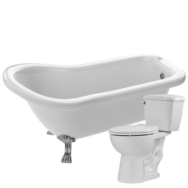 ANZZI Pegasus 66.93 in. Acrylic Clawfoot Non-Whirlpool Bathtub in White with Author 2-piece 1.28 GPF Single Flush Toilet