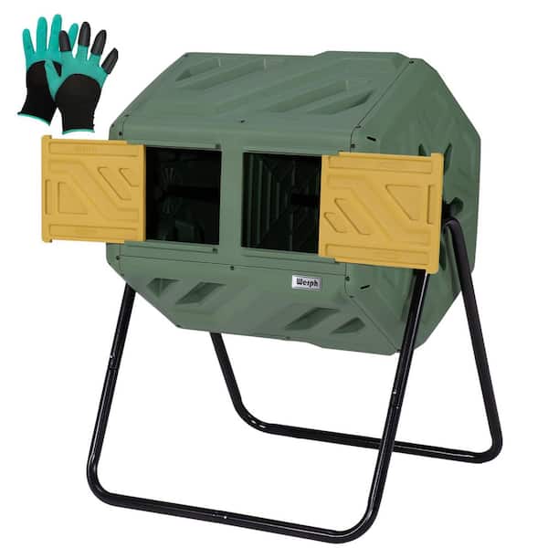 43 Gal. Easy Installation Compost Tumbler Outdoor with 2-Sliding Doors and Gloves