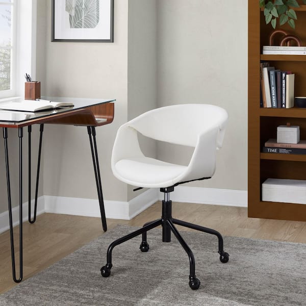 Curvo Faux Leather Upholstered Task Chair 34 in. Black Metal and White Faux Leather with Nonadjustable Arms